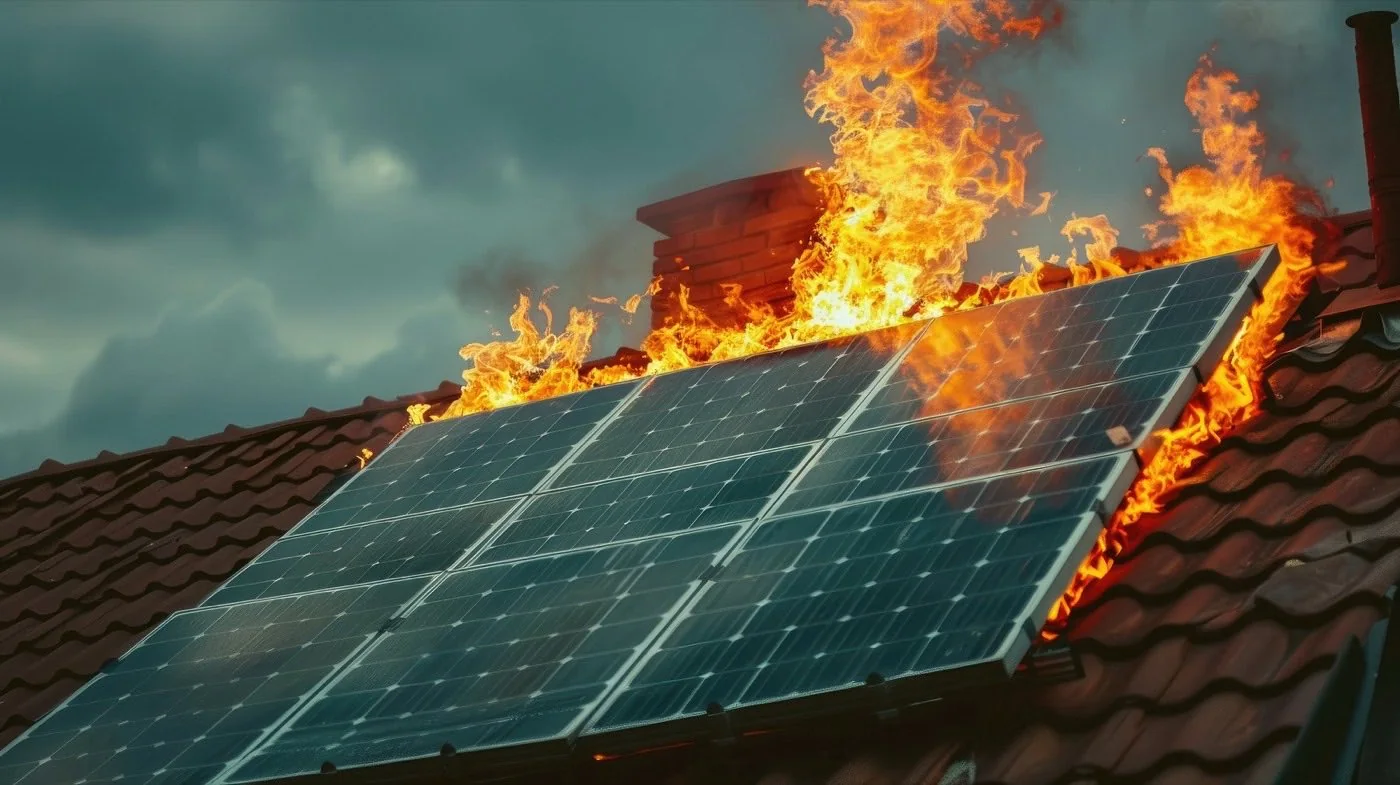 Solaranlage auf einem Wohnhaus bei aufziehendem Unwetter